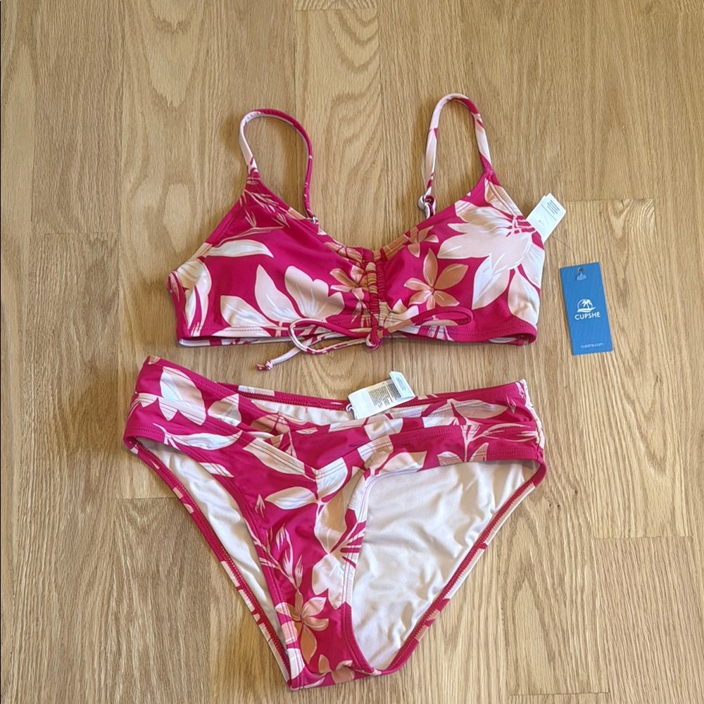 Cupshe Pink Floral Two-Piece Bikini Set